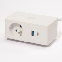 VersaQ  1x 230V, USB A+C 5V, Qi vezeték nélküli töltő, fehér