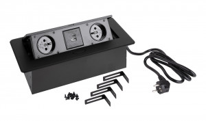 StrongPower Elektromos aljzat 2x 230V, 2x USB A/C, fekete, FR