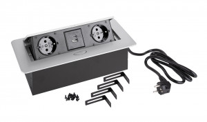 StrongPower Elektromos aljzat 2x 230V, 2x USB A/C, Schuko, ezüst