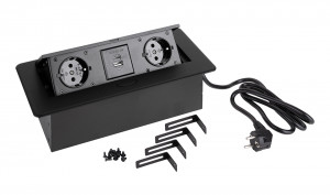 StrongPower Elektromos aljzat 2x 230V, 2x USB A/C, Schuko,  fekete