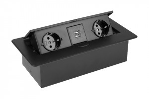 StrongPower Elektromos aljzat 2x 230V Schuko,2x USB Power, fekete