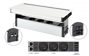 VersaFlap Mono 2.0, 3x 230V, 2x RJ45, 1xHDMI, 1xUSB A/C, 1x USB data, fehér matt