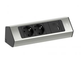 BACHMANN 932.002 Casia 2, 2x230V + 1xUSB A/C rozsdamentes acél utánzat schuko