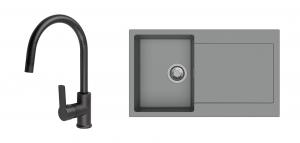 K-StrongSinks S3 mosogató szett Zala 860, szürke + Loira csaptelep, fekete