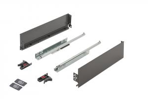 K-StrongMini fiók 121/450mm, csillapított teljeskihúzású fióksínnel 30kg, szürke