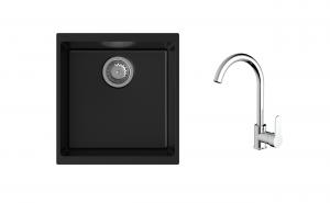 K-StrongSinks S3 mosogató szett Hron 430x460mm fekete + Seina csaptelep króm