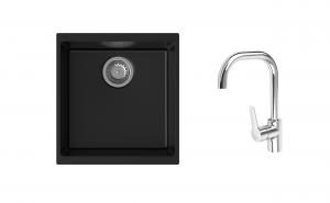 K-StrongSinks S3 mosogató szett Hron 430x460mm fekete + Garonne csaptelep króm