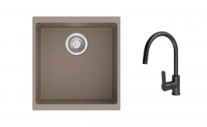 K-StrongSinks S3 mosogató szett Hron 430x460mm bézs + Loira csaptelep fekete