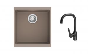 K-StrongSinks S3 mosogató szett Hron 430x460mm bézs + Garonne csaptelep fekete