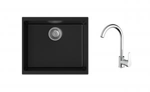 K-StrongSinks S3 mosogató szett Hron 530x460mm fekete + Seina csaptelep króm