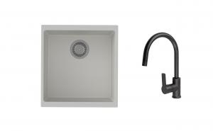 K-StrongSinks S3 mosogató szett Hron 430x460mm fehér + Loira csaptelep fekete