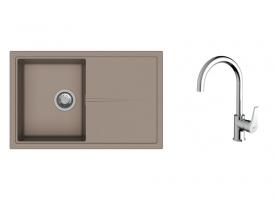 K-StrongSinks S3 mosogató szett Labe 780x500mm bézs + Rhona csaptelep króm