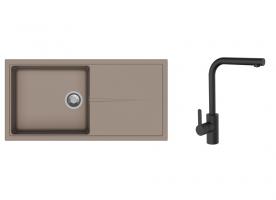 K-StrongSinks S3 mosogató szett Labe 1000x500mm bézs + Ipoly csaptelep fekete
