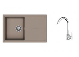 K-StrongSinks S3 mosogató szett Labe 780x500mm bézs + Seina csaptelep króm