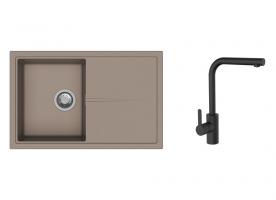 K-StrongSinks S3 mosogató szett Labe 780x500mm bézs + Ipoly csaptelep fekete