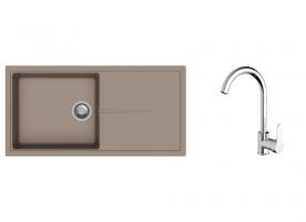 K-StrongSinks S3 mosogató szett Labe 1000x500mm bézs + Seina csaptelep króm