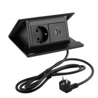 LEGRAND PopUp, 1x 230V, 1x USB A/C töltő, fekete mat, SCHUKO