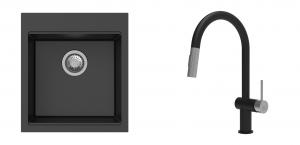 K-StrongSinks S3 mosogató szett Ipel 460x510mm fekete + csaptelep Neris fekete