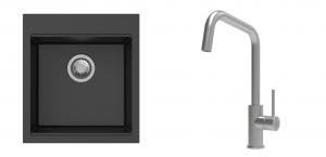 K-StrongSinks S3 mosogató szett Ipel 460x510mm fekete + csaptelep Arda nerez