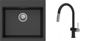 K-StrongSinks S3 mosogató szett Ipel 560x510mm fekete + csaptelep Neris fekete