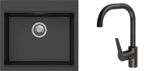 K-StrongSinks S3 mosogató szett Ipel 560x510mm fekete + csaptelep Garonne fekete
