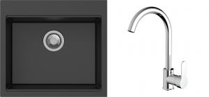 K-StrongSinks S3 mosogató szett Ipel 560x510mm fekete + csaptelep Seina króm
