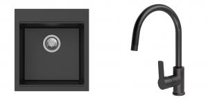 K-StrongSinks S3 mosogató szett Ipel 460x510mm fekete + csaptelep Loira fekete