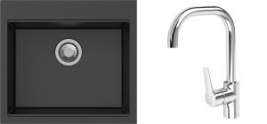 K-StrongSinks S3 mosogató szett Ipel 560x510mm fekete + csaptelep Garonne króm