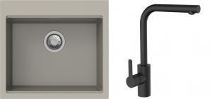 K-StrongSinks S3 mosogató szett Ipel 560x510mm bézs + csaptelep Ipoly fekete