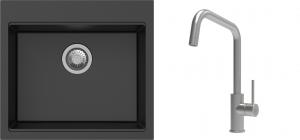 K-StrongSinks S3 mosogató szett Ipel 560x510mm fekete + csaptelep Arda nerez