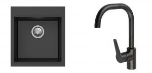 K-StrongSinks S3 mosogató szett Ipel 460x510mm fekete + csaptelep Garonne fekete