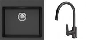 K-StrongSinks S3 mosogató szett Ipel 560x510mm fekete + csaptelep Loira fekete