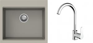 K-StrongSinks S3 mosogató szett Ipel 560x510mm bézs + csaptelep Seina króm