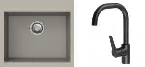 K-StrongSinks S3 mosogató szett Ipel 560x510mm bézs + csaptelep Garonne fekete