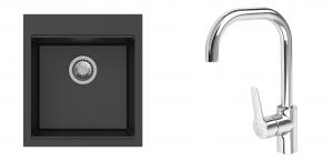 K-StrongSinks S3 mosogató szett Ipel 460x510mm fekete + csaptelep Garonne króm