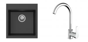 K-StrongSinks S3 mosogató szett Ipel 460x510mm fekete + csaptelep Seina króm