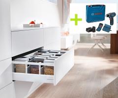 K-BLUM Antaro készlet 500 mm / 30 kg, fehér, csavaros rögzítés + Bosch GSR 12V-1