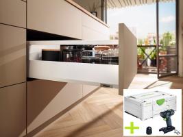 K-BLUM Merivobox készlet 500 mm / 40 kg, fehér, SW-M csavar + FESTOOL TXS 18 Bas