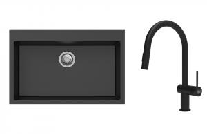 K-StrongSinks S3 mosogató szett Ipel 780x510mm fekete + csaptelep Neris fekete