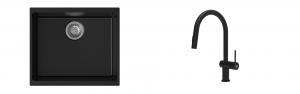 K-StrongSinks S3 mosogató szett Hron 530x460mm fekete + csaptelep Neris fekete