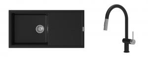 K-StrongSinks S3 mosogató szett Labe 1000x500mm fekete + csaptelep Neris fekete