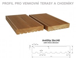 TERASZ ThermoWood prkno AntiSlip 26/140/3000 bez bočního úchytu