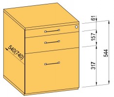 K-BBP Konténer 540mm típus 5/változat 2 (fiók fém,részl.kih.sín,beh.,csill.)