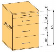 K-BBP Konténer 540mm típus 4/változat 5 (fiók műanyag,részl.kihuzású sín,beh.)