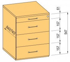 K-BBP Konténer 540mm típus 3/változat 5 (fiók műanyag,részl.kihuzású sín,beh.)