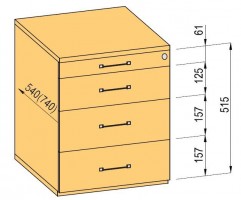 K-BBP Konténer 540mm típus 2/változat 5 (fiók műanyag,részl.kihuzású sín,beh.)